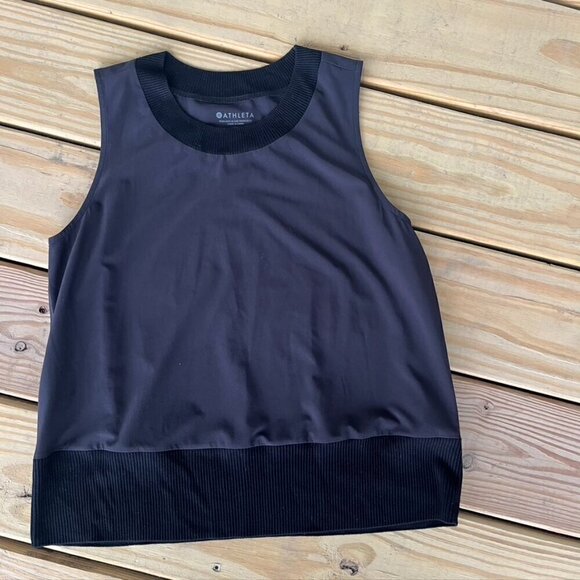 Athleta Zephyr Shell Black Tank EUC Size XS 291879 Ribbed Knit Featherweight - Picture 1 of 8